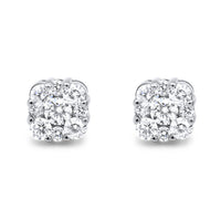 Cushion Square Diamond Cluster Stud Earrings 1.50ctw