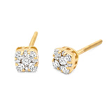 Cushion Square Diamond Cluster Stud Earrings 1/4ctw