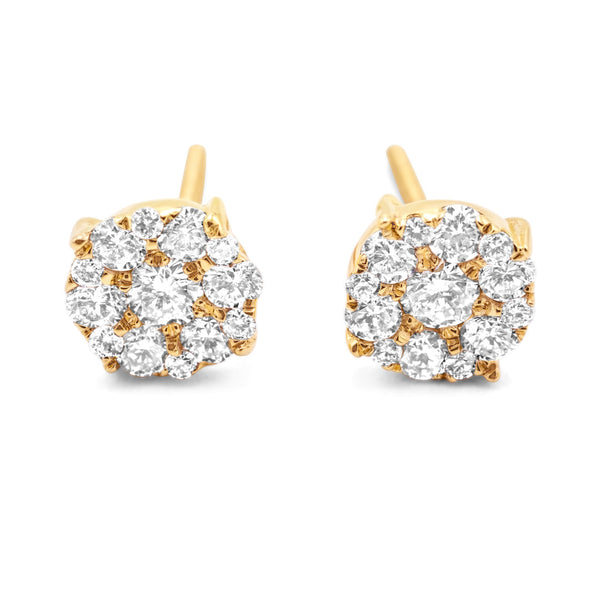 Round Diamond Cluster Stud Earrings 3/4ctw