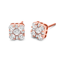 Cushion Square Diamond Cluster Stud Earrings 1/4ctw
