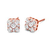 Cushion Square Diamond Cluster Stud Earrings 3/4ctw