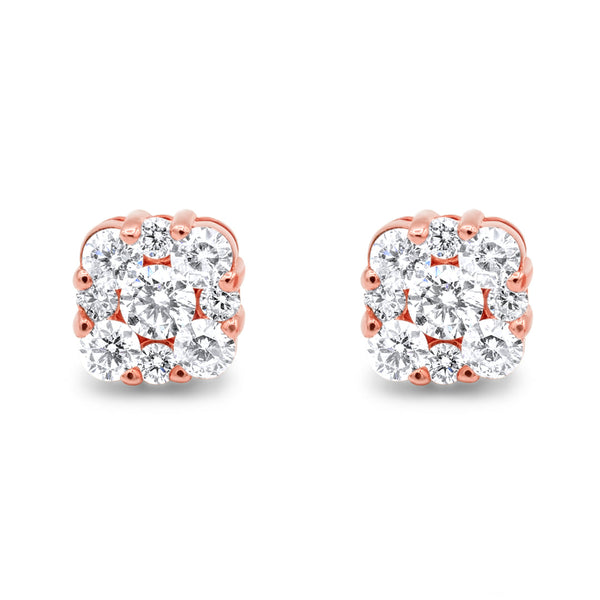 Cushion Square Diamond Cluster Stud Earrings 1.50ctw