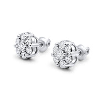 Round Diamond Cluster Stud Earrings 1.10ctw