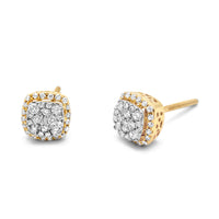 14k Gold Diamond Square Cushion Cluster Earrings 0.25ctw