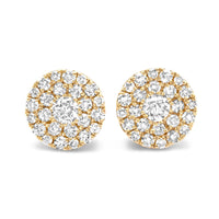 Round Diamond Cluster Stud Earrings   1.50ctw