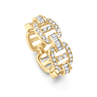 Yellow Gold Baguette Diamond Hermes Link Ring 2.42ctw