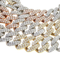 14k Tri-Color  Gold Miami Cuban Diamond Chain 12.00ct